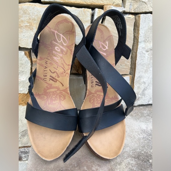 Blowfish Malibu Hydra black strappy sandals w/cork wedge heel Sz-9. Q - Picture 5 of 16